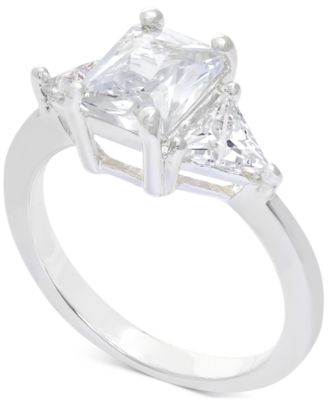 Photo 1 of SIZE 8 Charter Club Silver-Tone Emerald-Cut Crystal Triple-Stone Engagement Ring, Created for Macy's