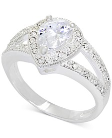 Silver-Tone Pear-Shape Crystal Halo Engagement Ring, Created for Macy's