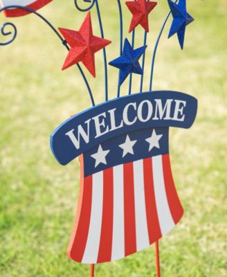 Wooden and Metal Patriotic Flags Yard Stake or Wall Decor Kd, Two Function, 30.25"