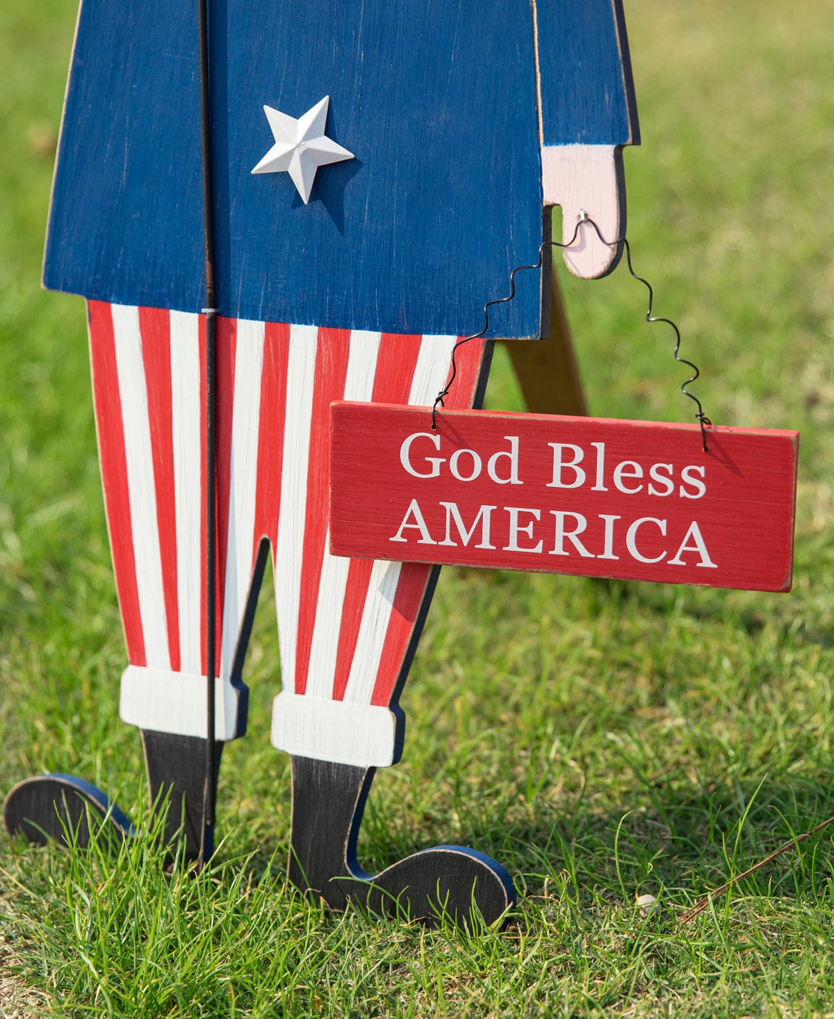 Glitzhome Wooden Patriotic Uncle Sam Yard Stake or Wall Decor or Porch Decor Kd, Three Function,