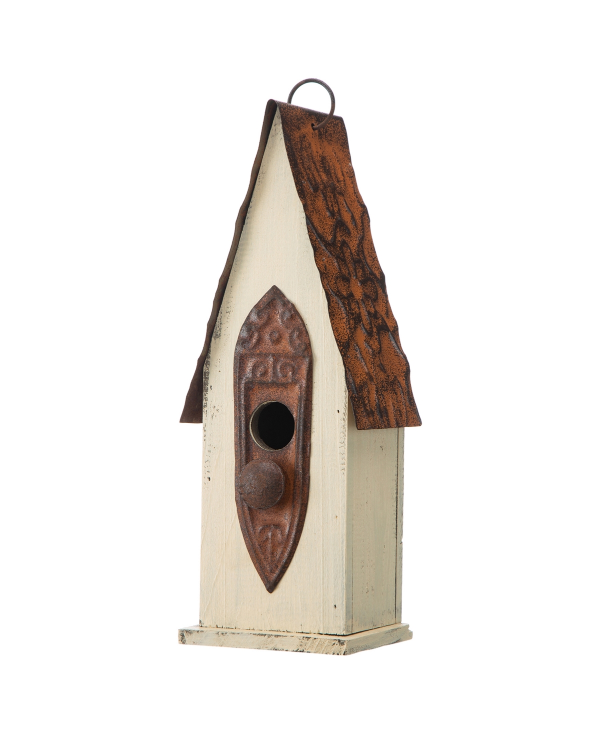Glitzhome 13.25" Washed Distressed Birdhouse In Off-white