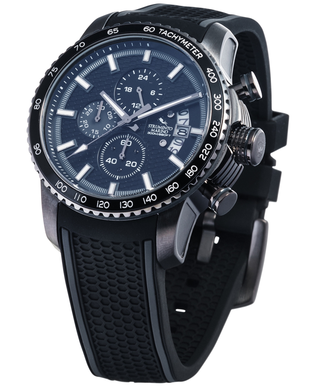 Shop Strumento Marino Men's Chronograph Freedom Black Perforated Silicone Strap Watch 45mm In Black Gray