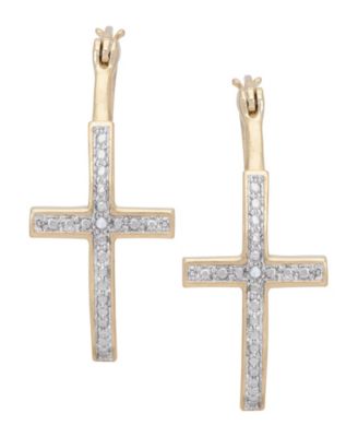 Diamond Accent Large Cross Hoop Earrings