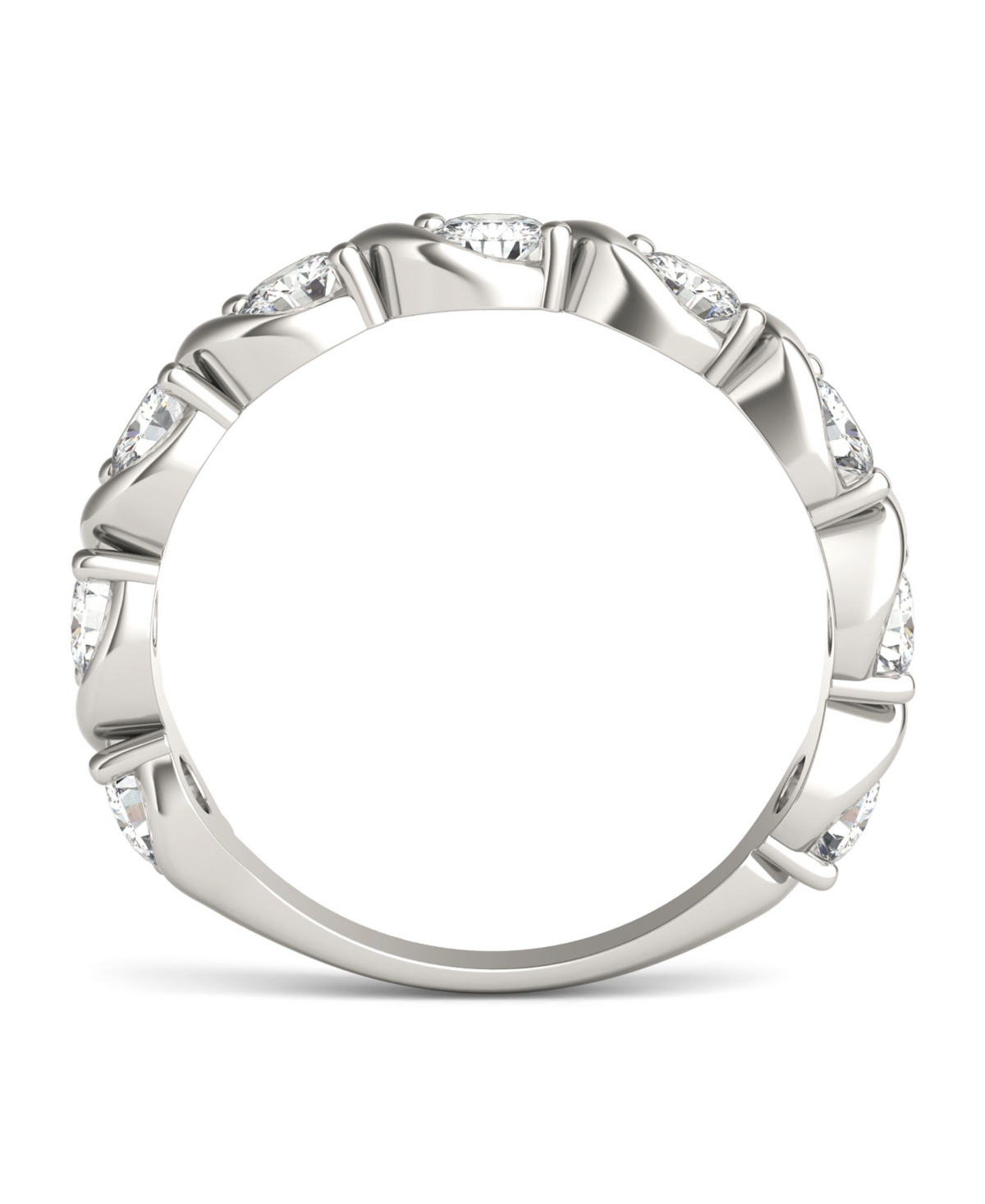 Moissanite Swirled Anniversary Band Ring (9/10 Carat Total Weight Diamond Equivalent) in 14K- White Gold