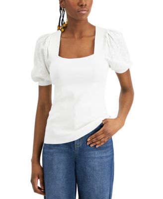 INC International Concepts - Women's Pointelle Sleeve Square Neck Top