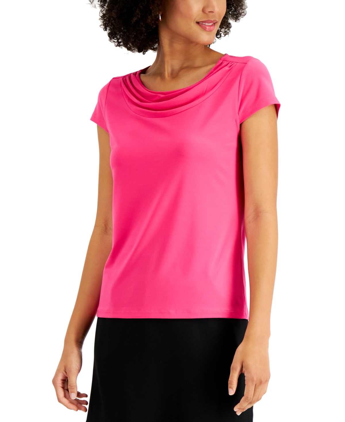 Shop Kasper Women's Stretch Knit Cowl-neck Short-sleeve Top In Pink Perfection