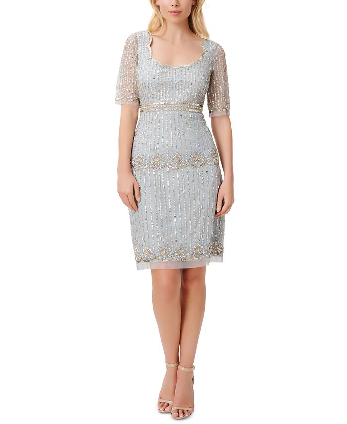 Adrianna Papell Beaded ElbowSleeve Cocktail Dress Macy's