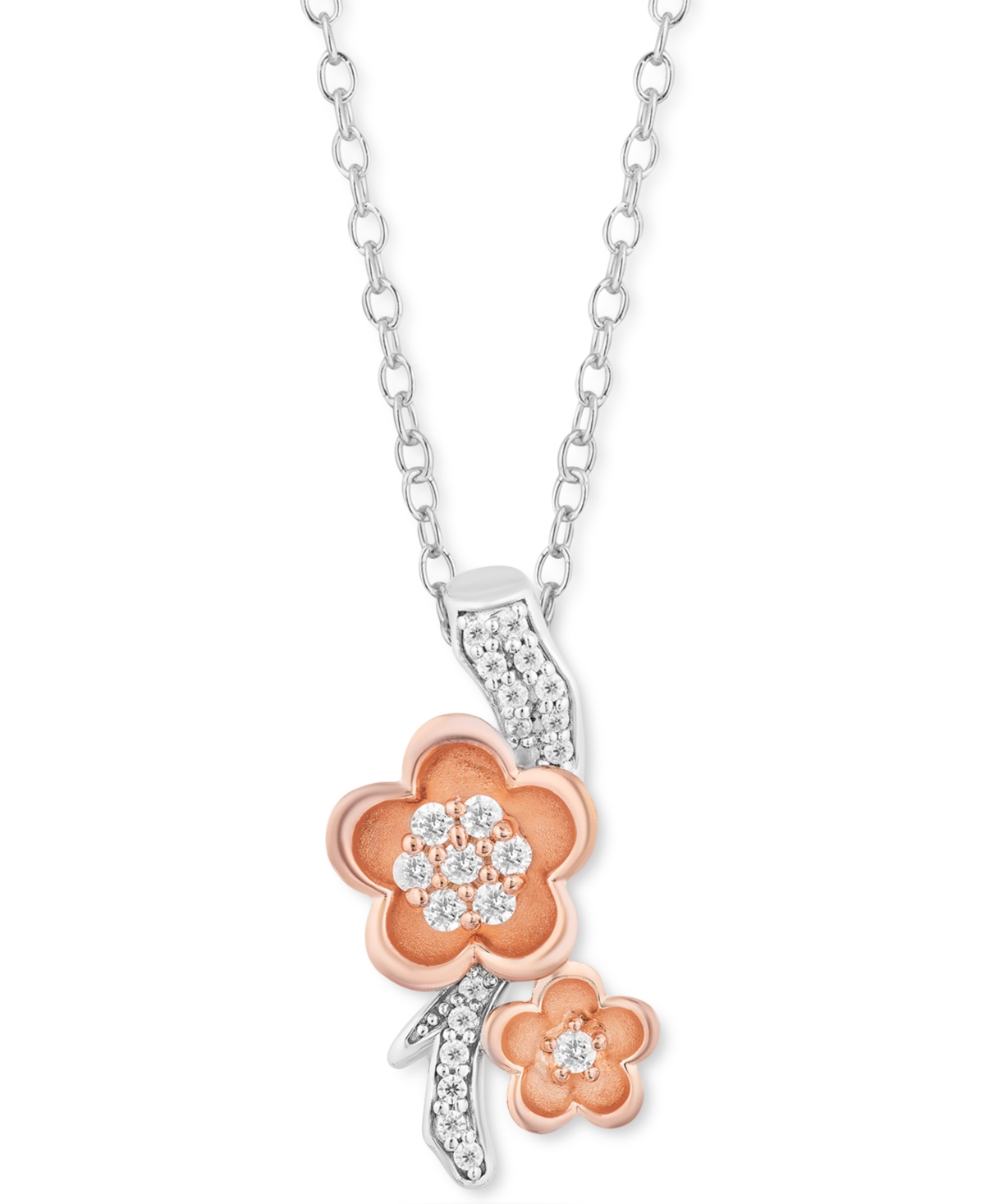 Diamond Mulan Flower Pendant Necklace (1/5 ct. t.w.) in Sterling Silver & 14k Rose Gold - Sterling Silver  Rose Gold