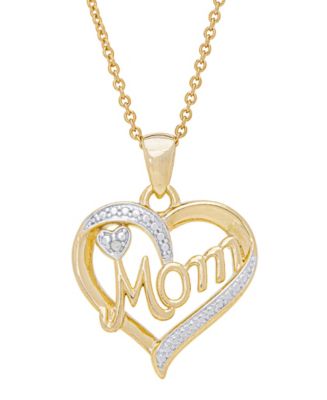 Macy's Women's Diamond Accent 'Mom' Heart Pendant Necklace - Macy's