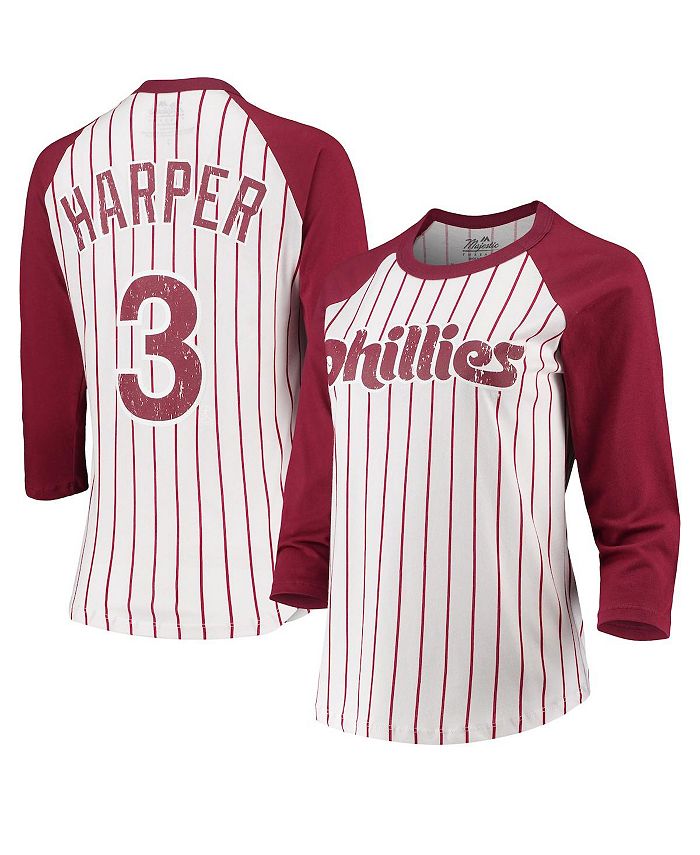 Majestic Women's Threads Bryce Harper White and Maroon Philadelphia  Phillies Softhand Cotton Pinstripe 3/4-Sleeve Raglan Player Name and Number  T-shirt - Macy's