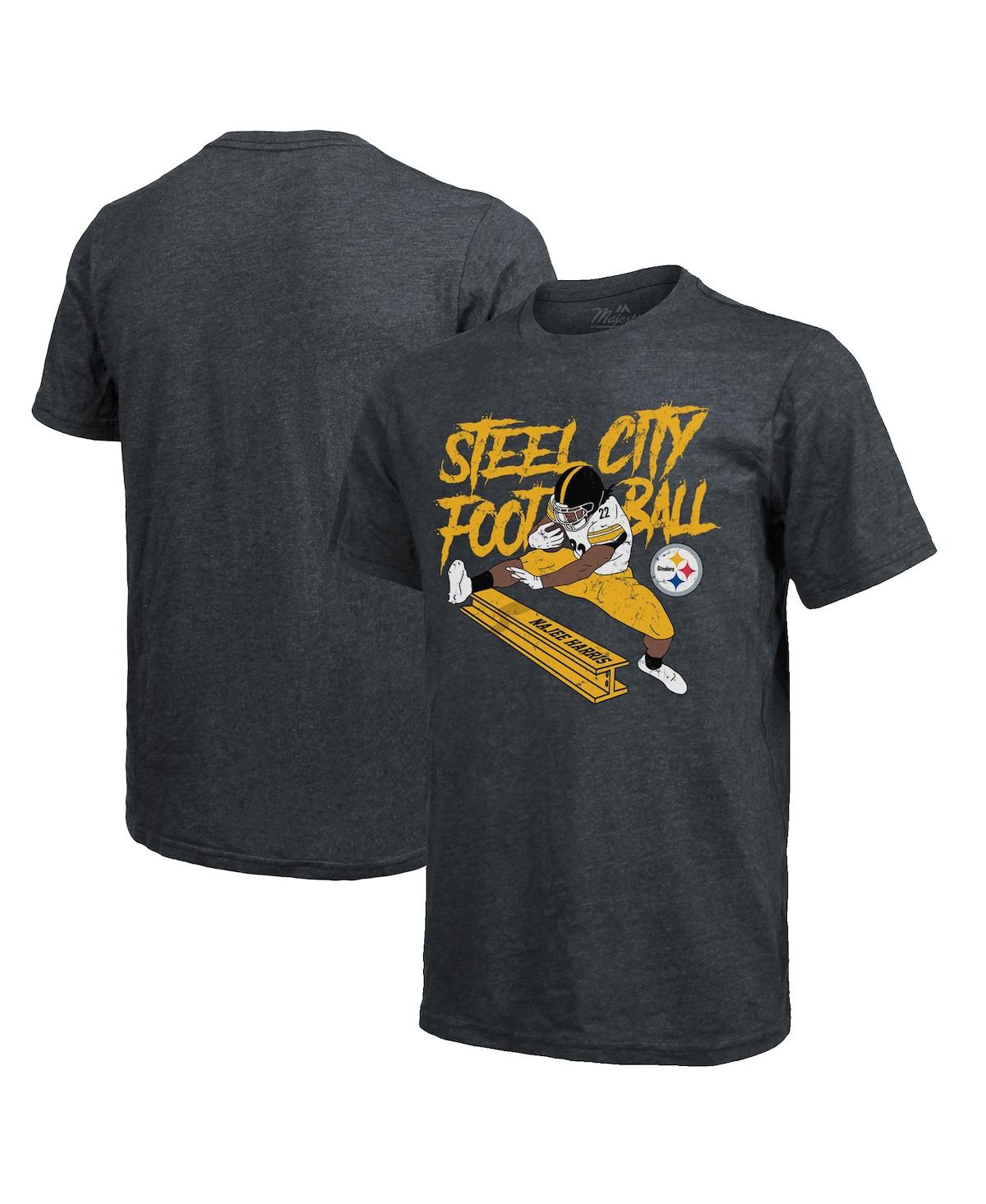 Men's Majestic Threads Najee Harris Charcoal Pittsburgh Steelers Tri-Blend Steel City Player T-shirt - Charcoal