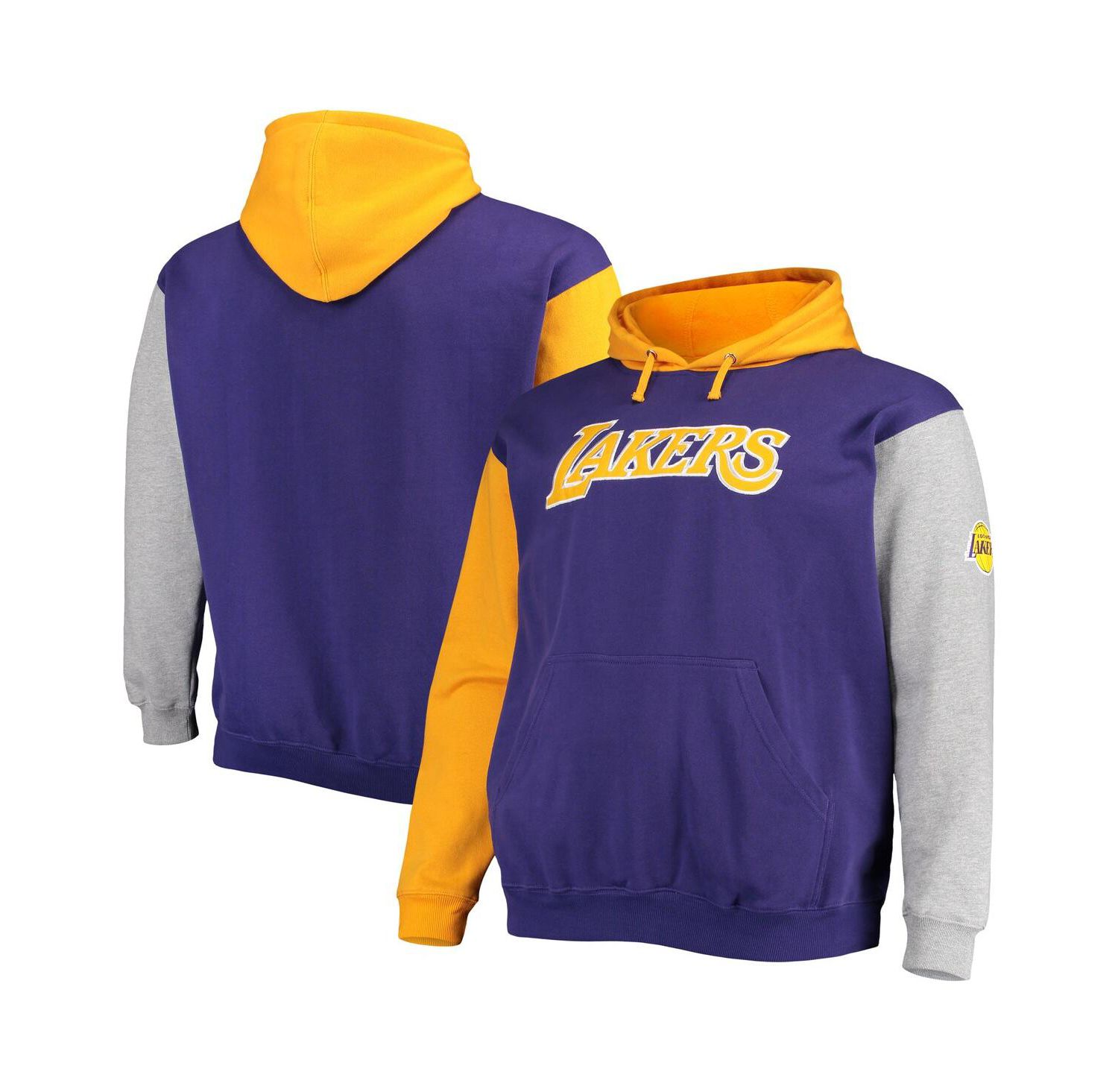 Men's Purple and Gold Los Angeles Lakers Big and Tall Double Contrast Pullover Hoodie