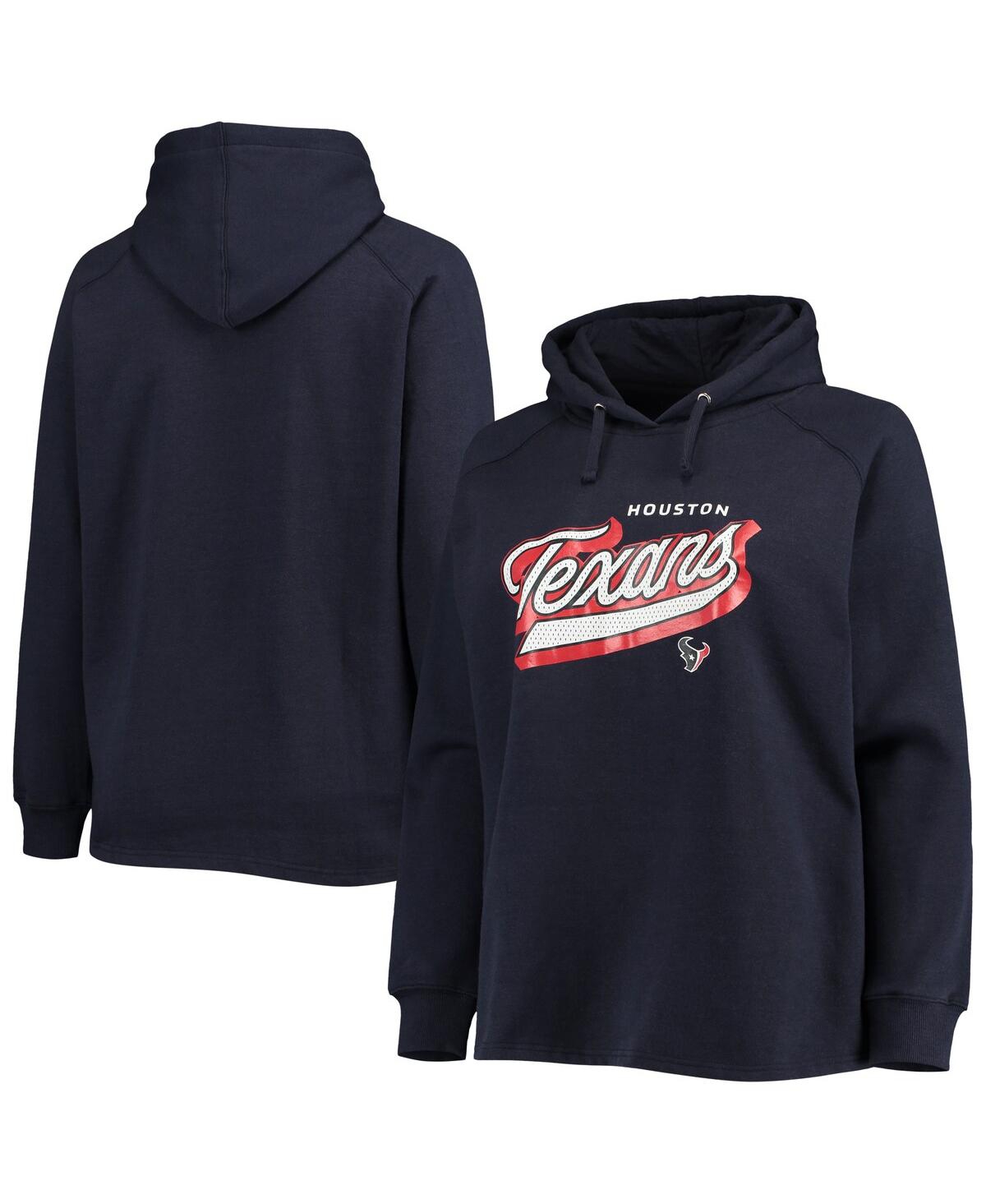 Women's FanaticsHouston Texans Plus Size First Contact Raglan Pullover Hoodie - Navy