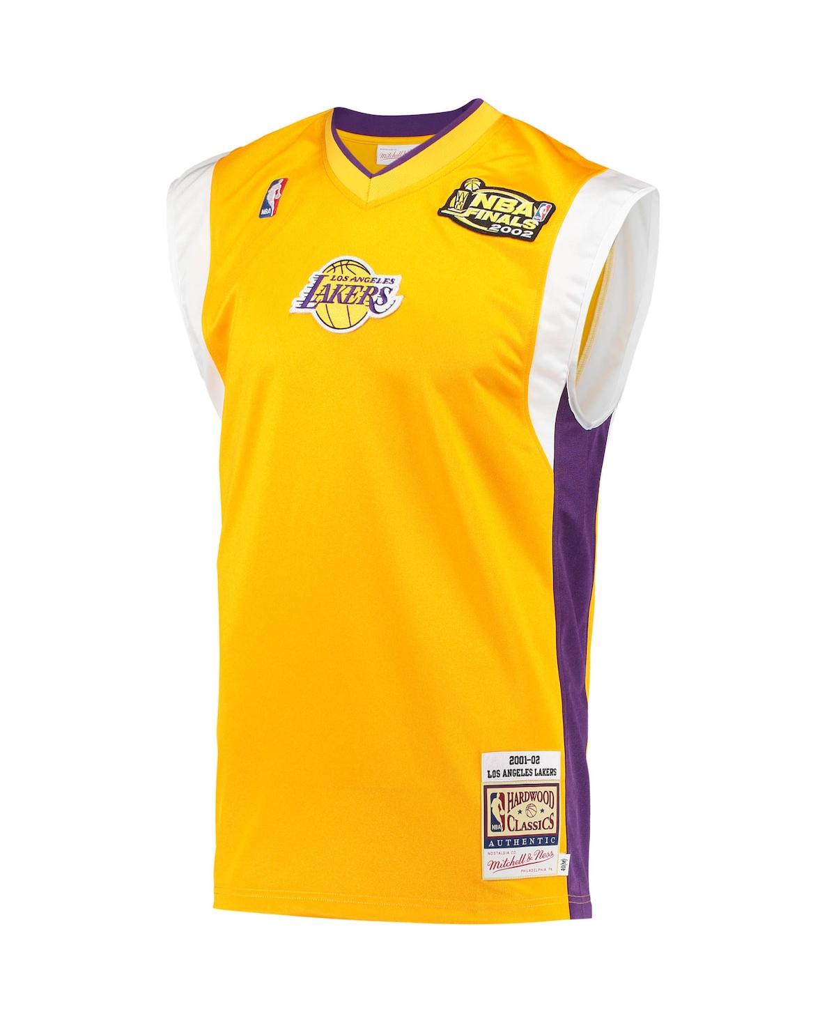 Men's Mitchell & NessLos Angeles Lakers 2002 Nba Finals Hardwood Classics On-Court Authentic Sleeveless Shooting Shirt - Gold