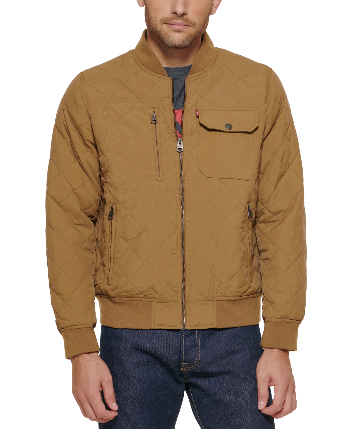 Men's Regular-Fit Diamond-Quilted Bomber Jacket - Black