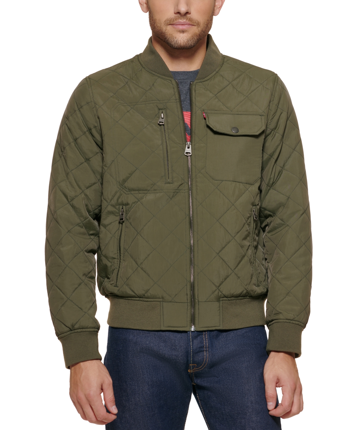 Men's Regular-Fit Diamond-Quilted Bomber Jacket - Black