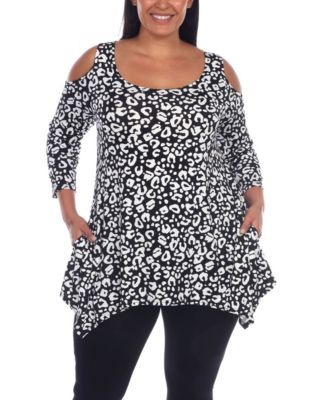 Plus Size Leopard Cold Shoulder Tunic Top