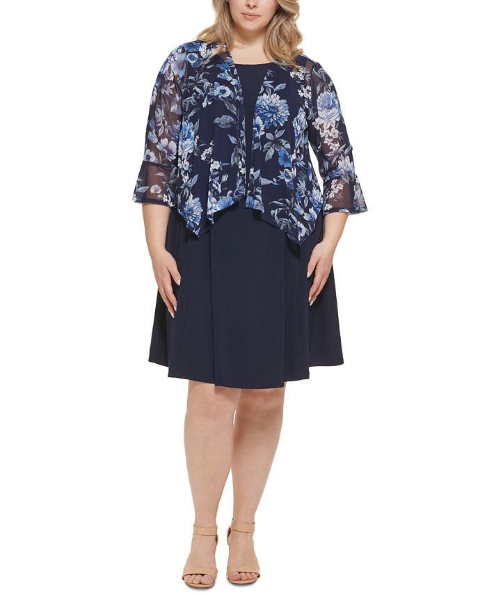 Jessica Howard Plus Size 2-Pc. Floral-Print Jacket & Dress - Macy's