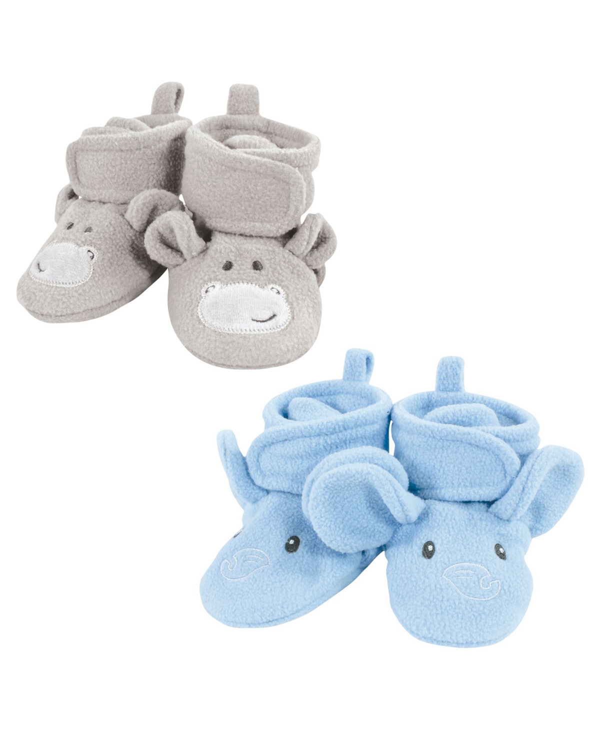 Hudson Baby Baby Boys Animal Fleece Booties 2-Pack, Navy Owl Fox