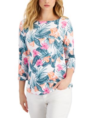 Charter Club Women s 3 4 Sleeve Tropical Print Top Created for Macy s Macy s