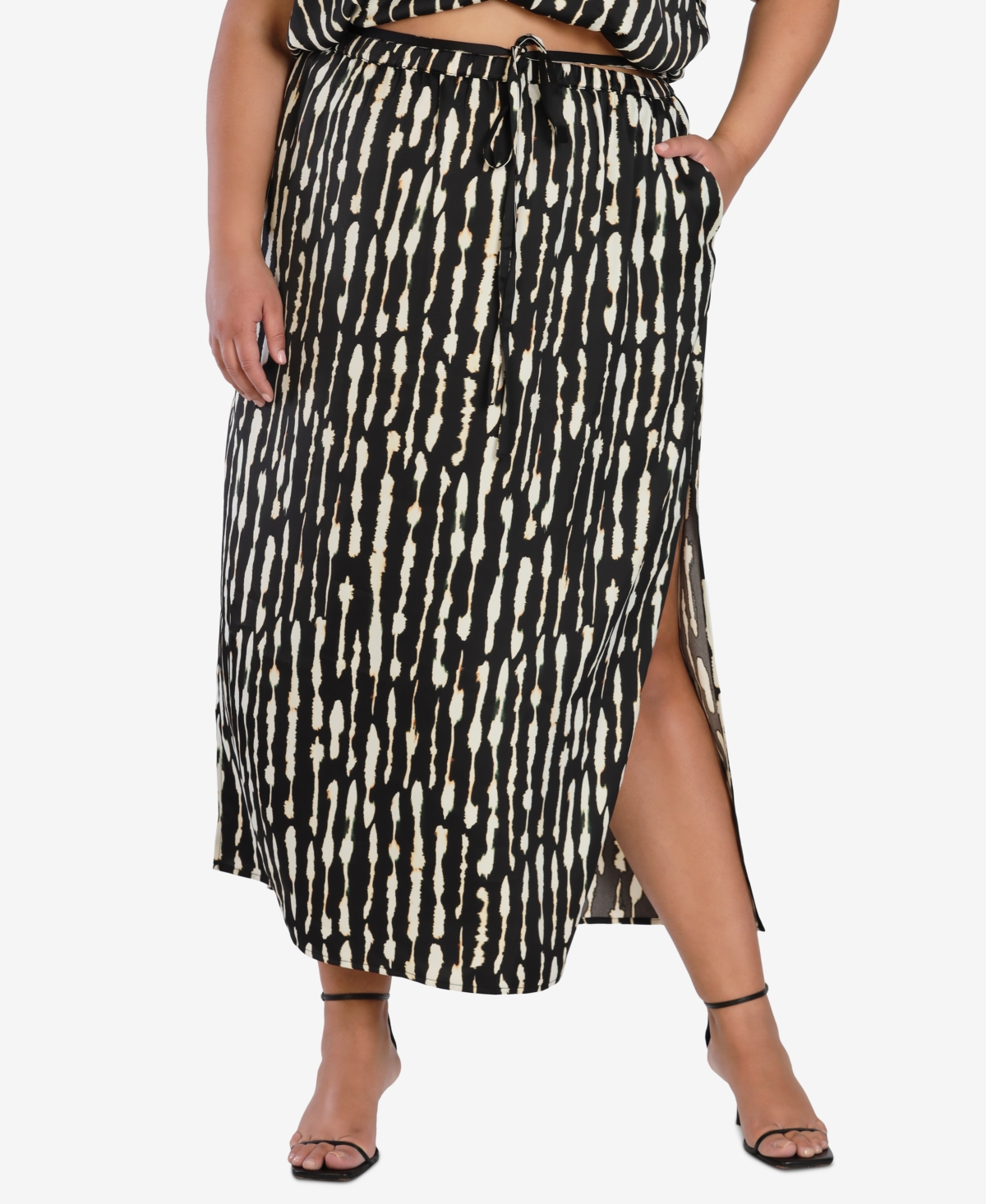 Bar Iii Nicole Williams English Trendy Plus Size Printed Satin Skirt ...