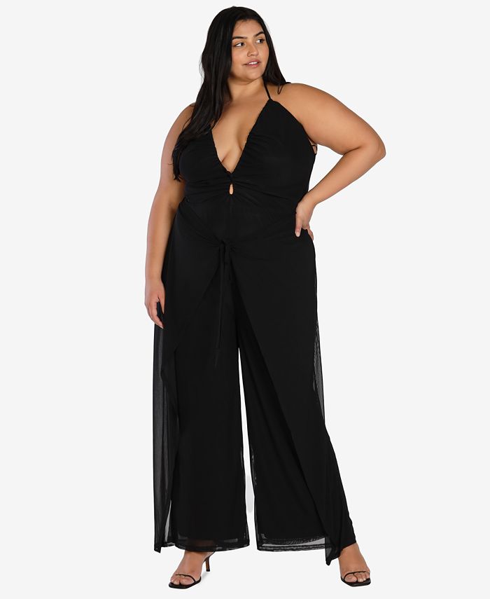 Bar III Nicole Williams English Trendy Plus Size Halter Jumpsuit
