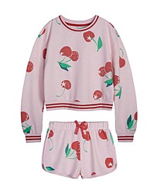 Big Girls Cherry Terry Sweatshirt with Knit Shorts, 2 Piece Set