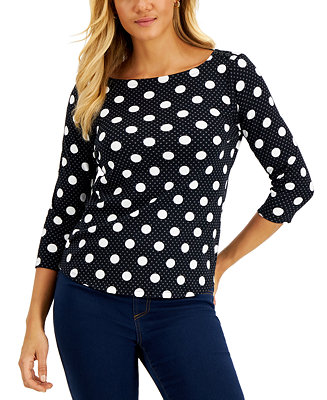 Charter Club Women's Printed Boat-Neck Top, Created for Macy's - Macy's