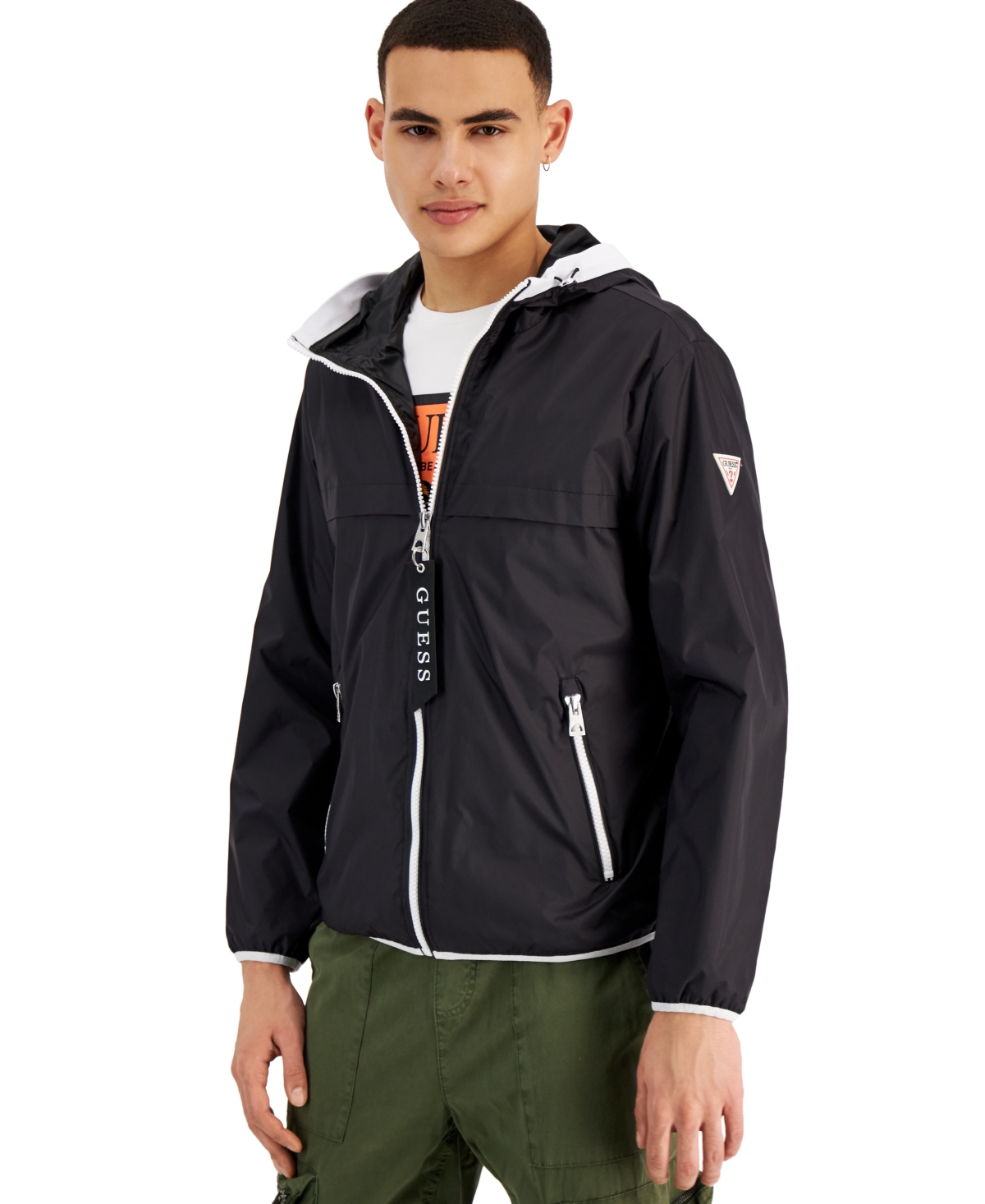 Guess Men s Hooded Rain Jacket In Black ModeSens
