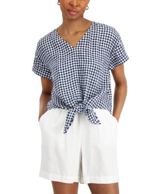Charter Club Petite Plaid Tie-Waist 