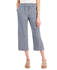 Women's Linen Plaid Pull-On Pants, Created for Macy's