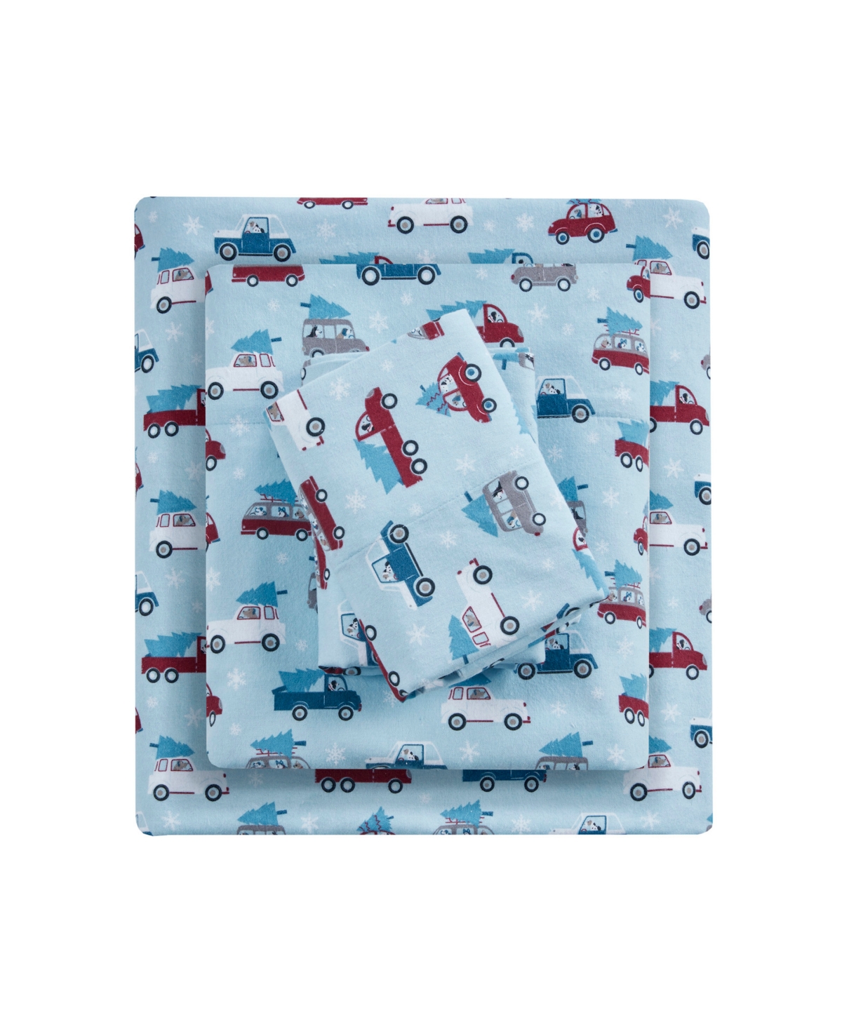 Sleep Philosophy True North By  Novelty Printed Cotton Flannel 4-pc. Sheet Set, Full Bedding In Blue Cars
