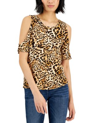 INC International Concepts - Women's Printed Cold-Shoulder Top