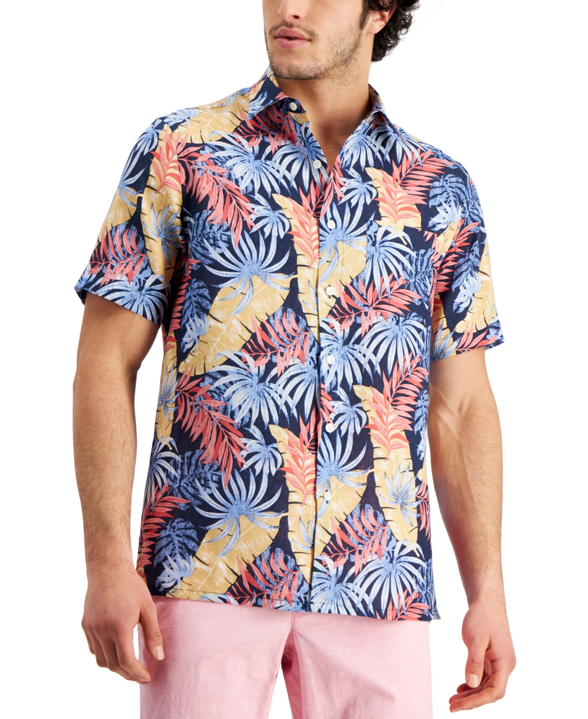 Club Room Men's Regular-fit Botanical-print Linen Shirt, Created For ...
