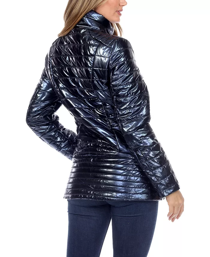 Women's Metallic Puffer Coat - thumbnail 7