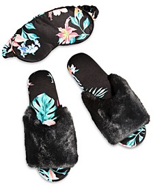 Faux Fur Slippers & Sleep Mask Set, Created for Macy's