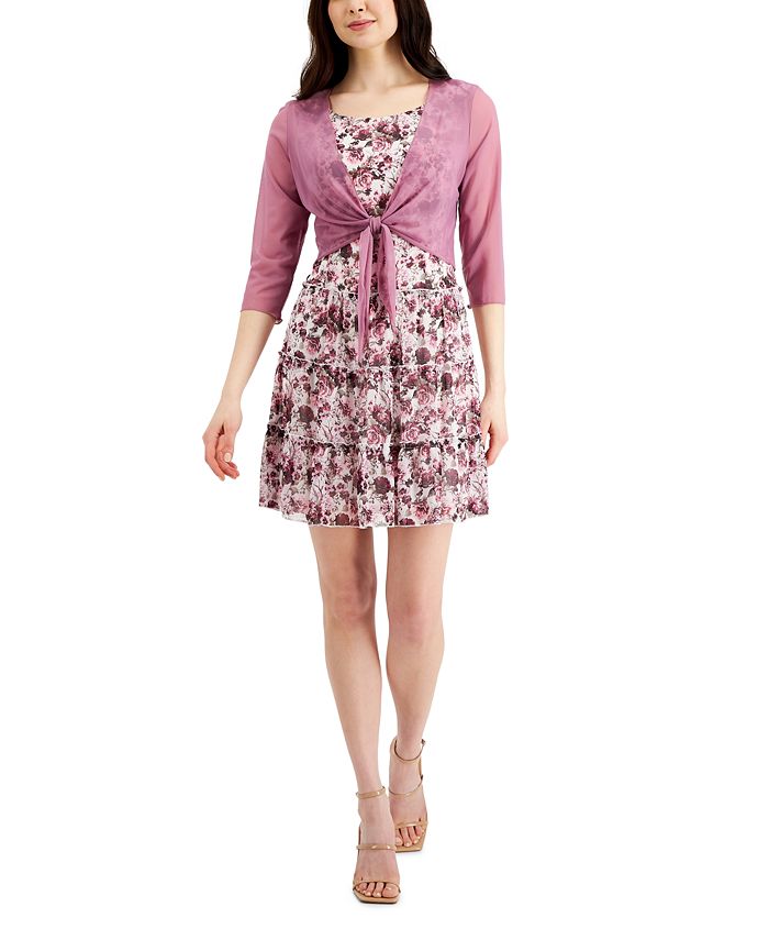 Connected Petite 2 Pc. Printed Dress Mesh Jacket Macy s