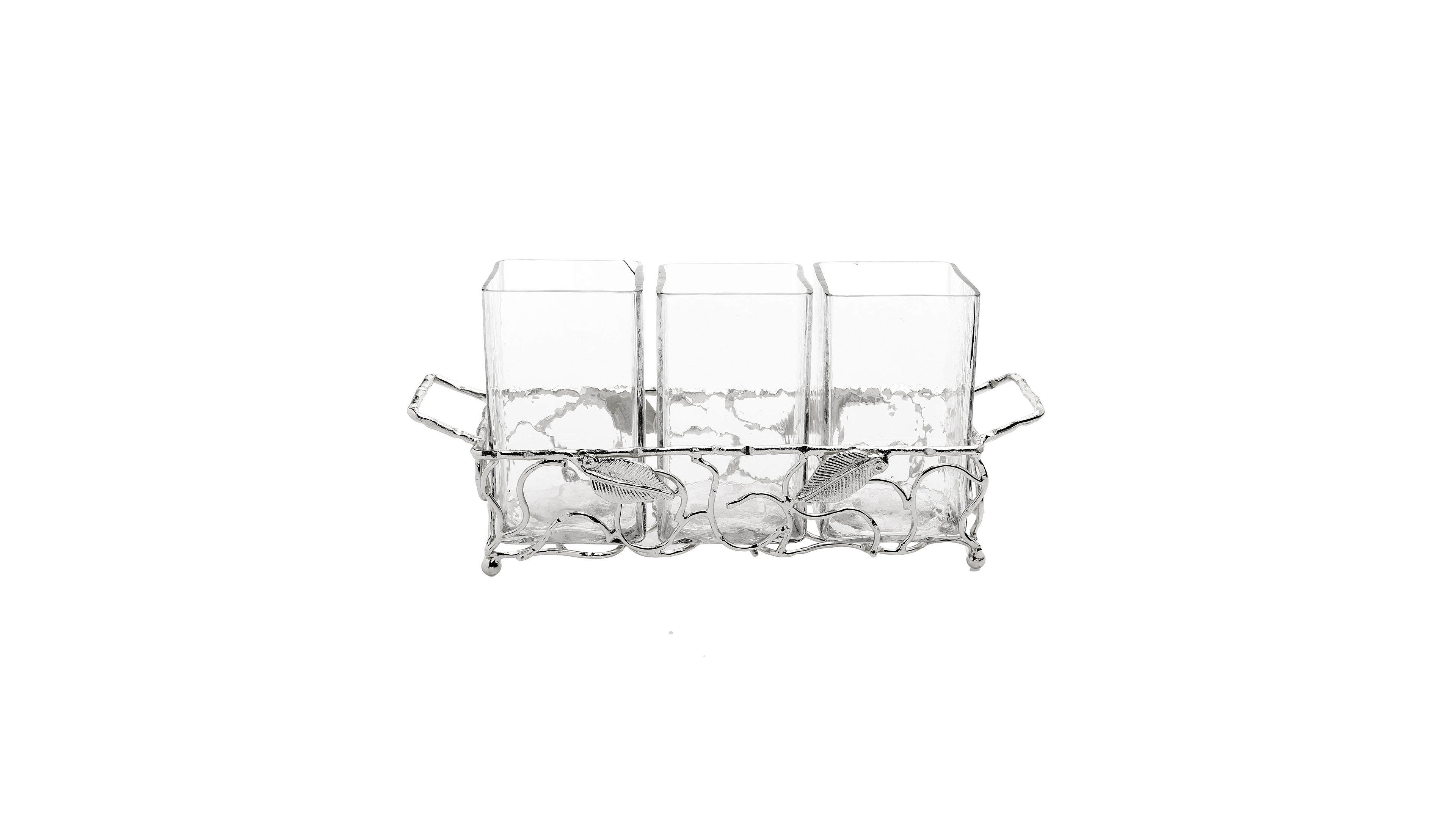 Leaf Cutlery Holder with Hammered Inserts, 11.5" x 3.25"