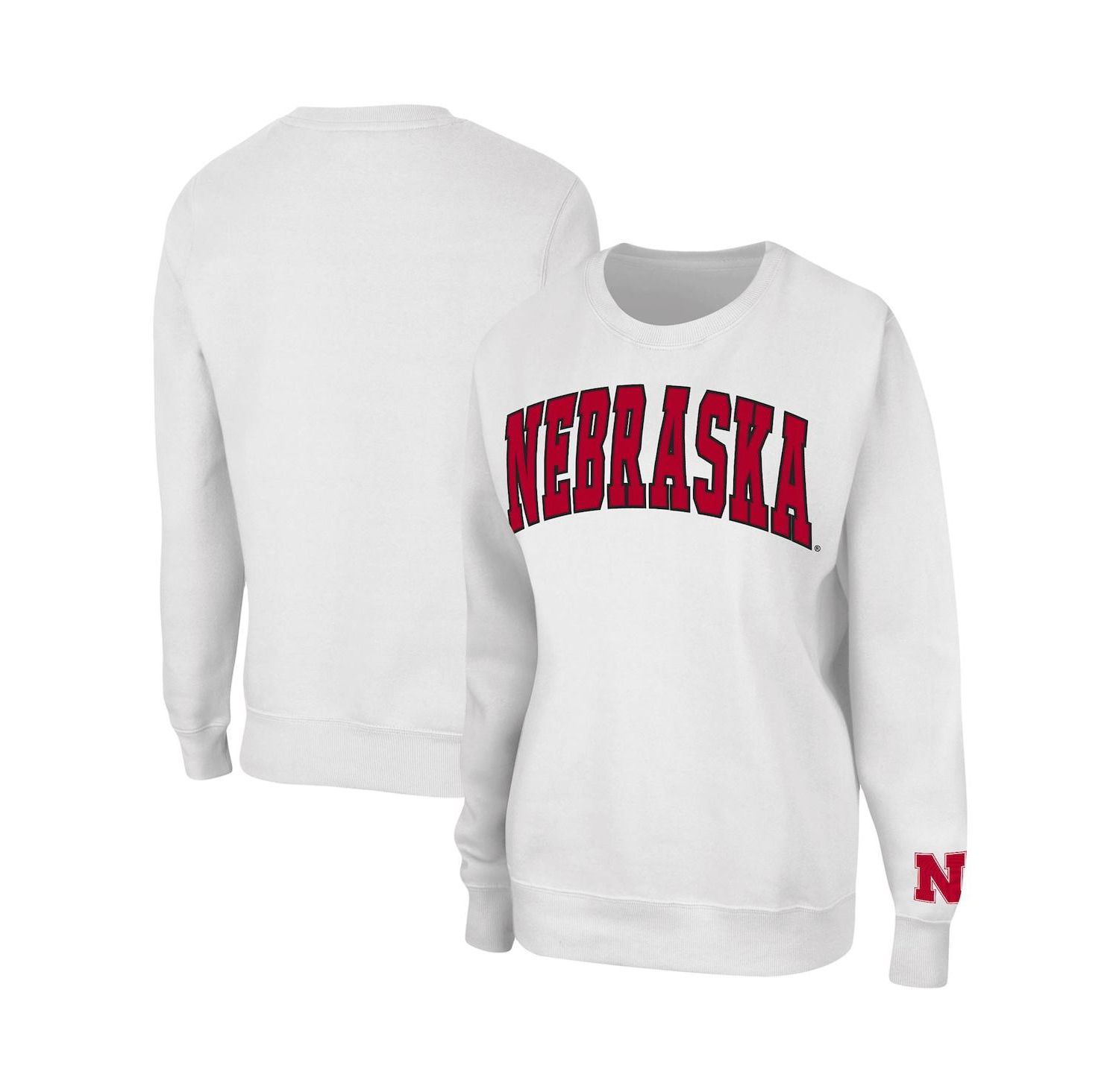 Women's White Nebraska Huskers Campanile Pullover Sweatshirt