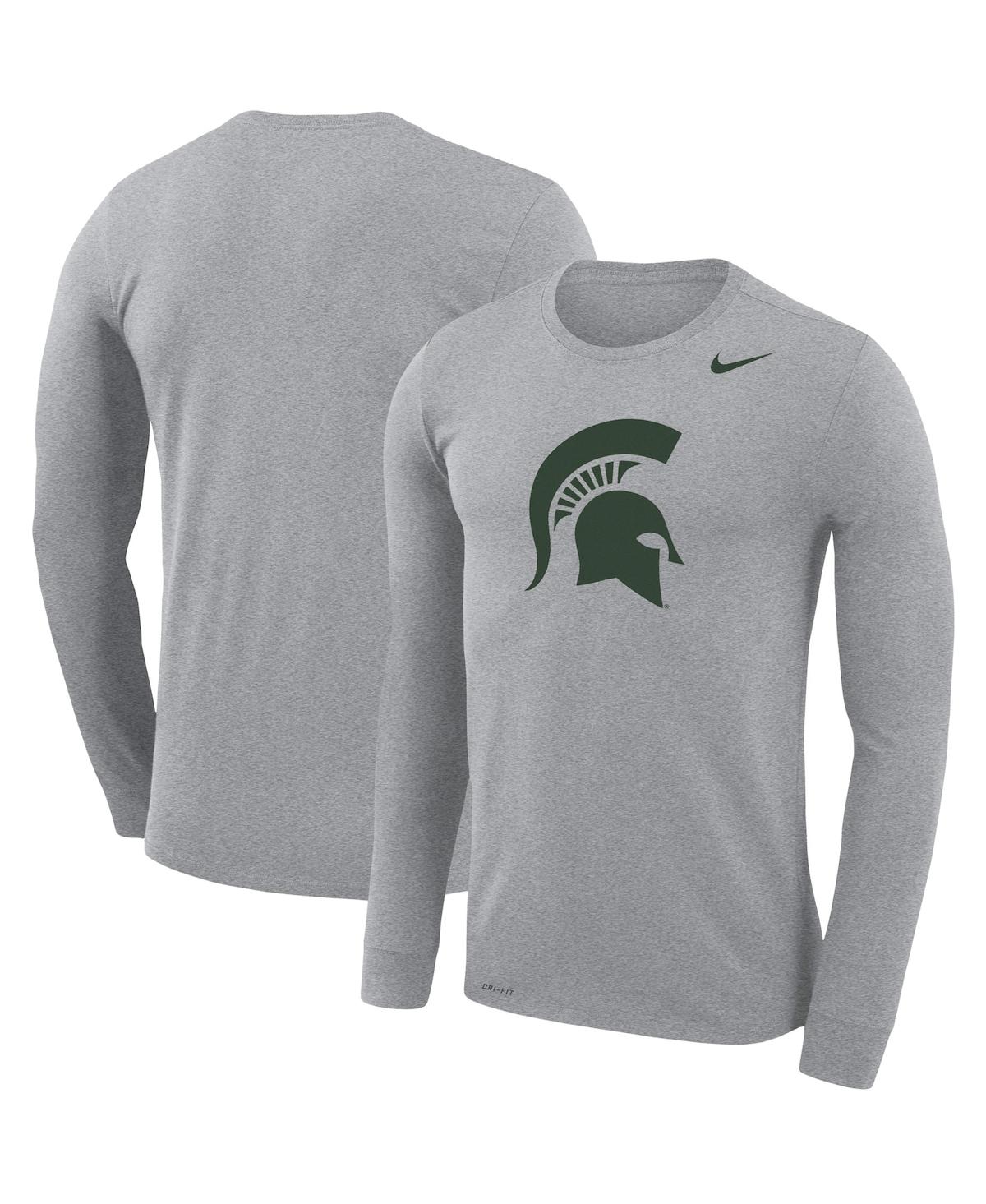 Men's Nike Heathered Gray Michigan State Spartans School Logo Legend Performance Long Sleeve T-shirt