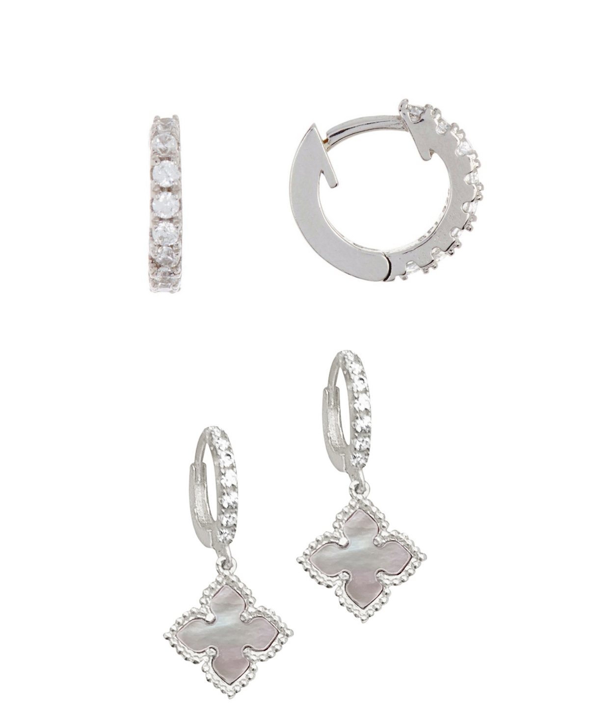 White Mother Of Pearl Huggie Set Earring - Pink