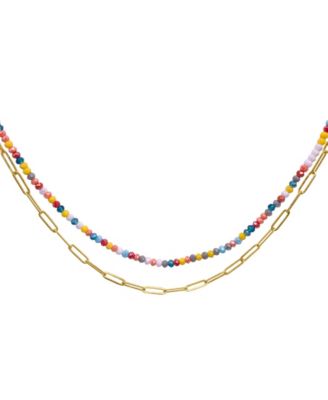 Multi Color Bead and Paper Clip Chain Double Necklace