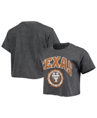 Women's Black Texas Longhorns Edith Vintage-Like Burnout Crop T-shirt
