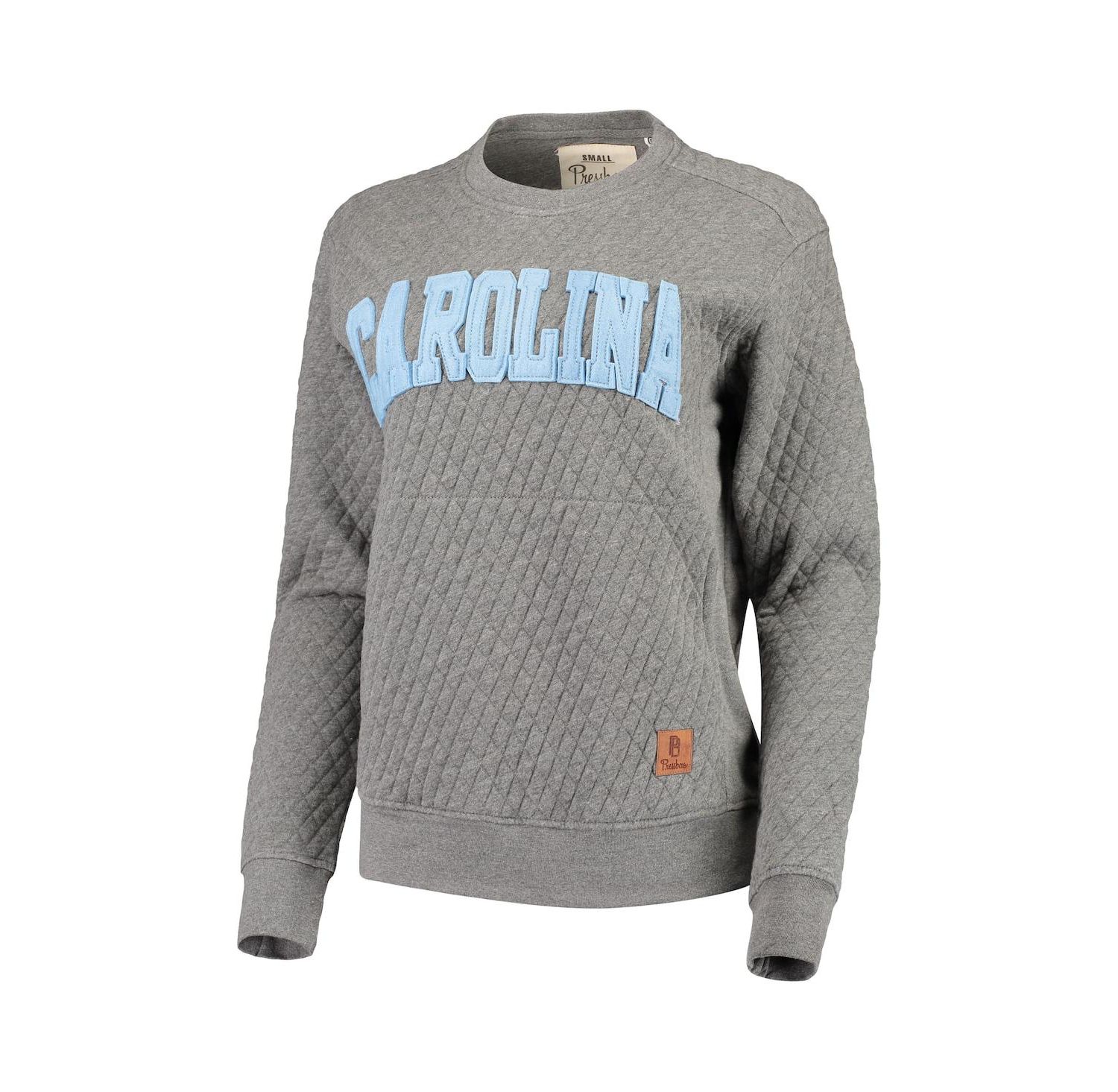 Women's Heathered Gray North Carolina Tar Heels Moose Applique Quilted Crewneck Sweatshirt