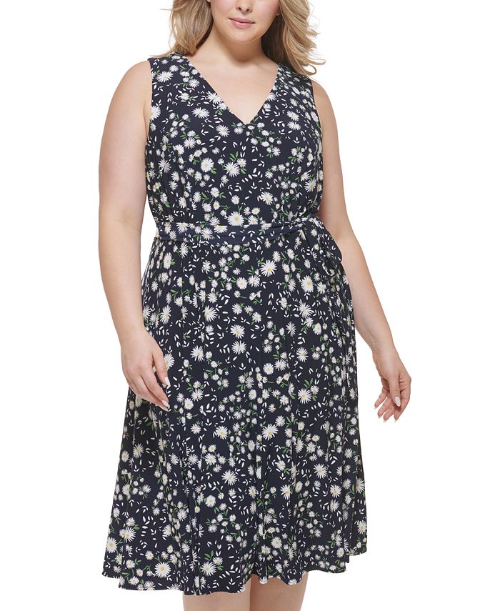 Tommy Hilfiger Plus Size Floral-Print Fit & Flare Dress - Macy's