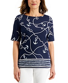 Women's Anchor-Print Elbow-Sleeve Top, Created for Macy's