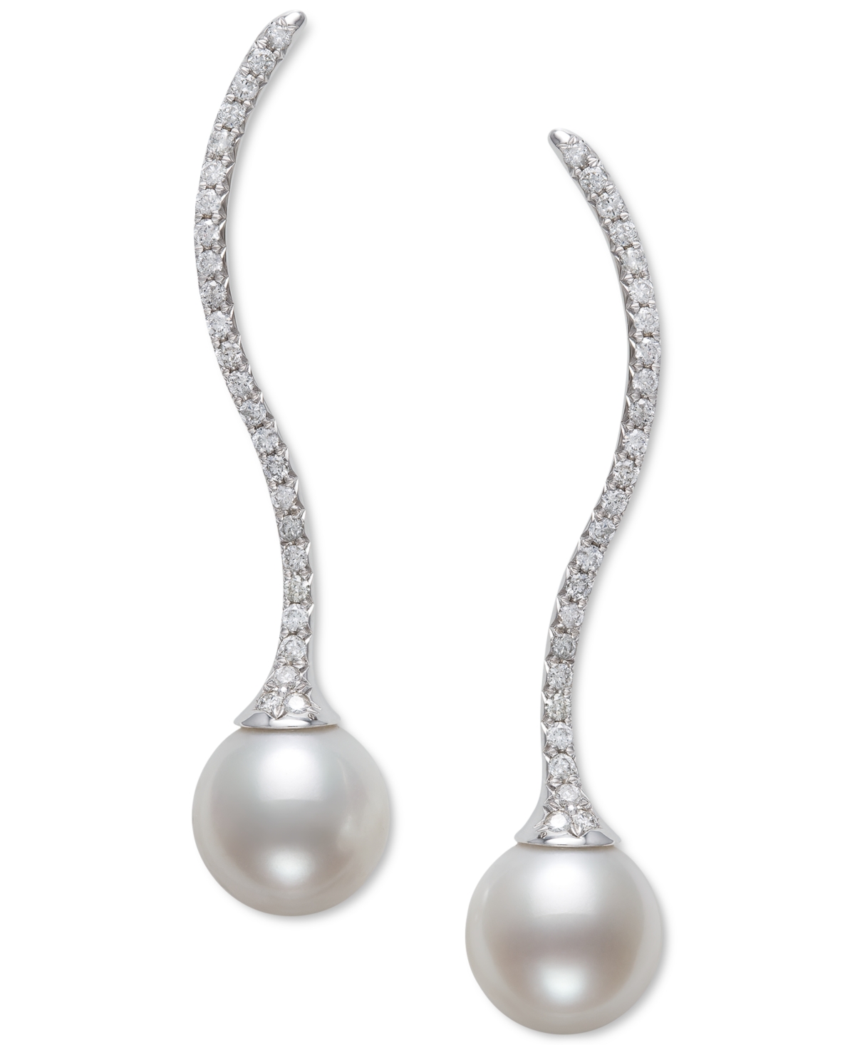 Cultured Freshwater Pearl (9mm) & Diamond (3/8 ct. t.w.) Swirl Drop Earrings in 14k White Gold, Created for Macy's - White Gold