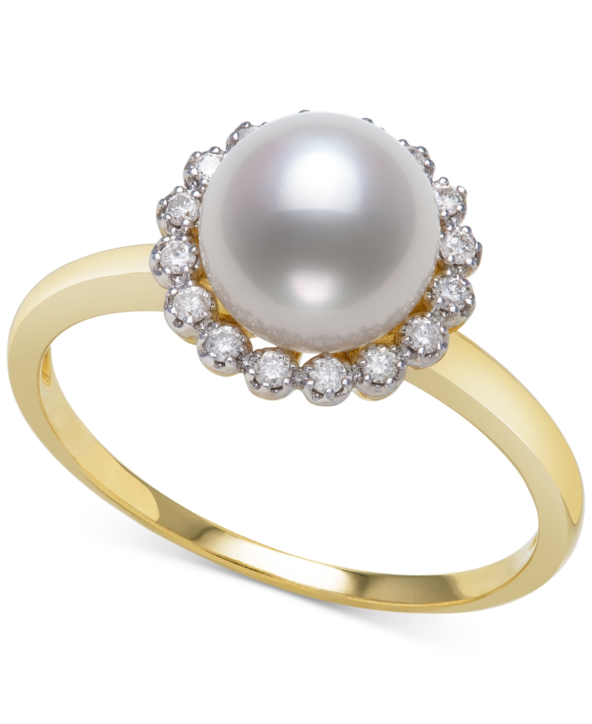 Belle de Mer Cultured Freshwater Pearl (7mm) & Diamond (1/8 ct. t.w.) Halo Ring in 14k Gold, Created for Macy's