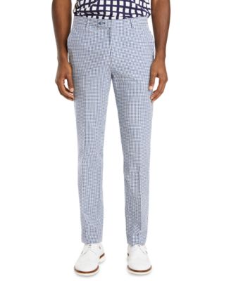 Paisley & Gray - Men's Slim-Fit Navy/White Gingham Check Suit Pants
