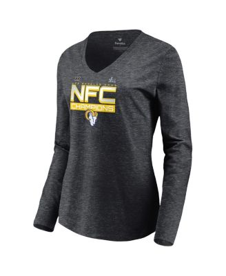 Women's Charcoal Los Angeles Rams 2021 NFC Champions Iconic Slant V-Neck Long Sleeve T-shirt